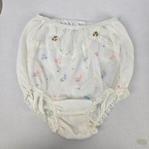 Vintage White High Waisted Floral Embroidered Underwear Size S/M